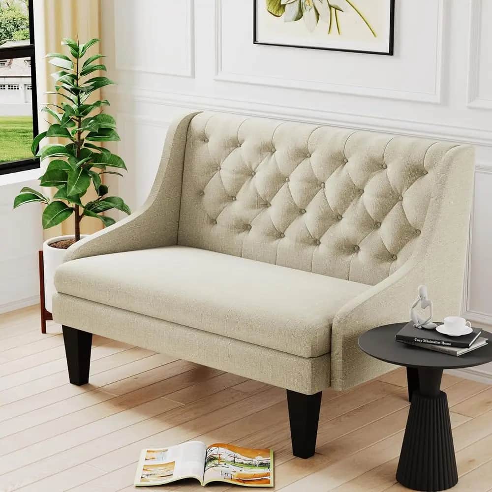 2-Seat Linen Fabric Loveseat Sofa with Back, Ideal for Small Spaces, Living Room, Bedroom, or Entryway