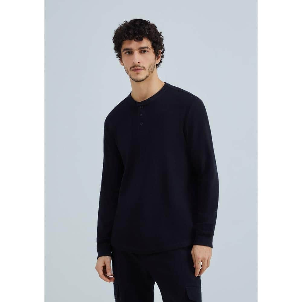 Camiseta Básica Henley Masculina Manga Longa Texturizada Hering