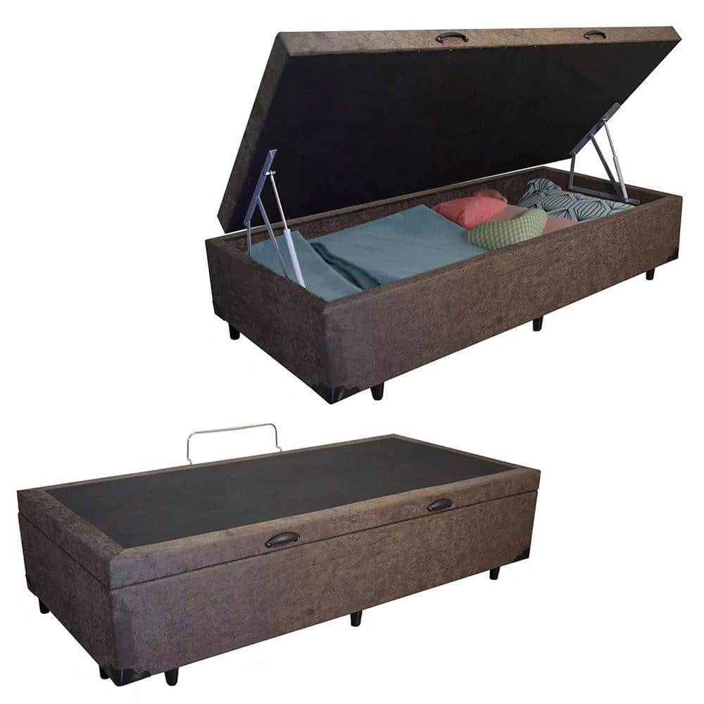 Cama Box Baú Solteiro Suede Serene Marrom 88x188x44 88×188×44
