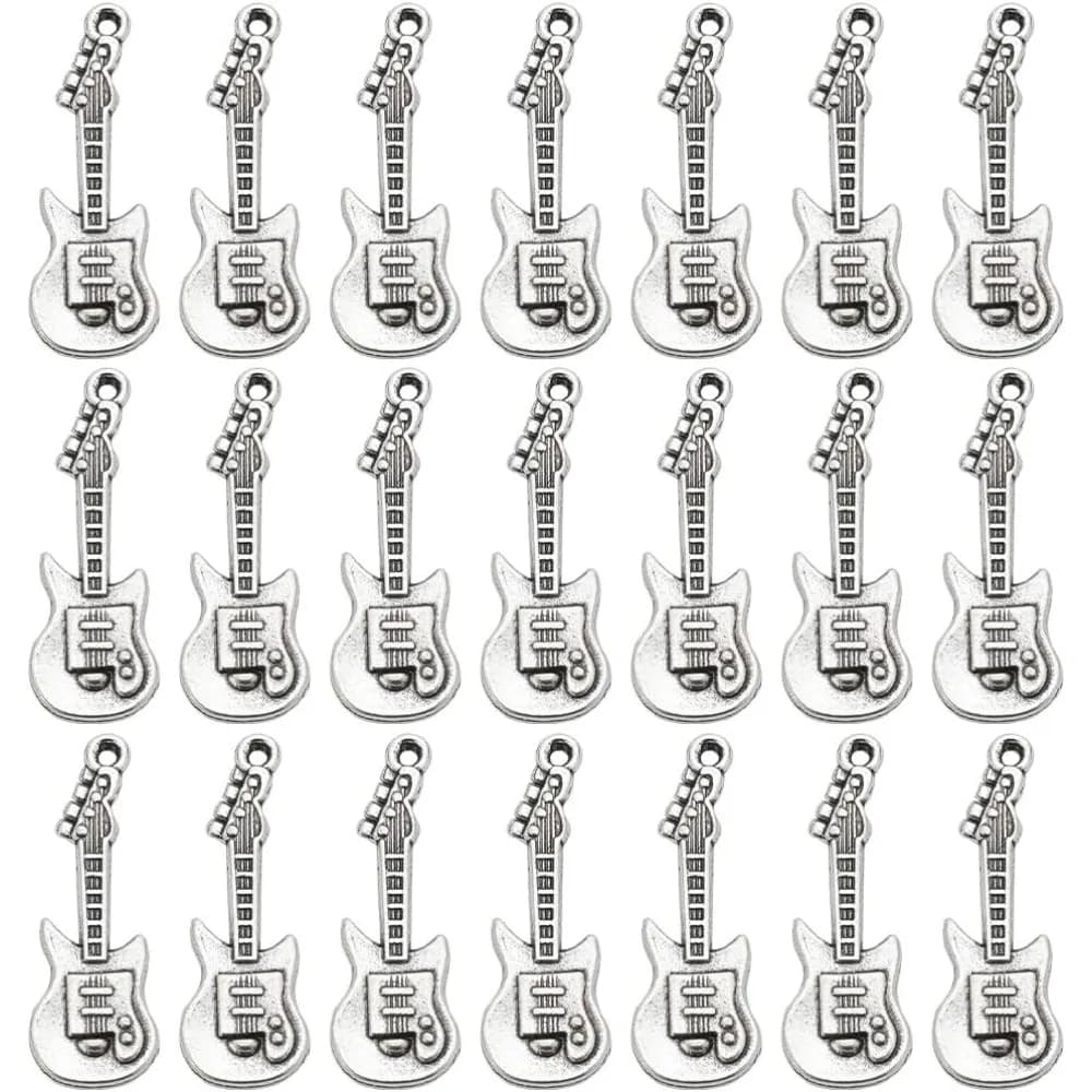 1 Box 50Pcs Vintage Guitar Charms Musical Instruments Charms Bulk Small Antique Silver Music Instrument Charm making kit