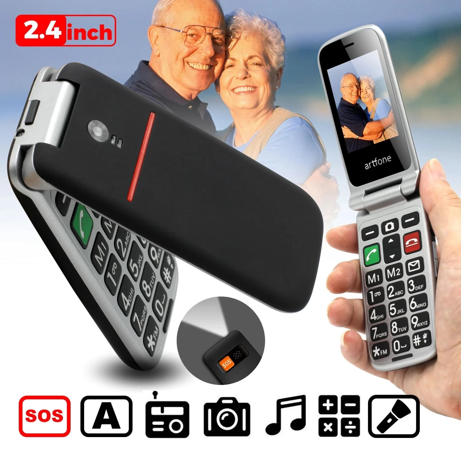 Flip Big Button Senior Mobile Phone Artfone CF241A For Elderly Unlocked Celulares Duall Sim Wireless FM SOS Bluetooth GSM 2G