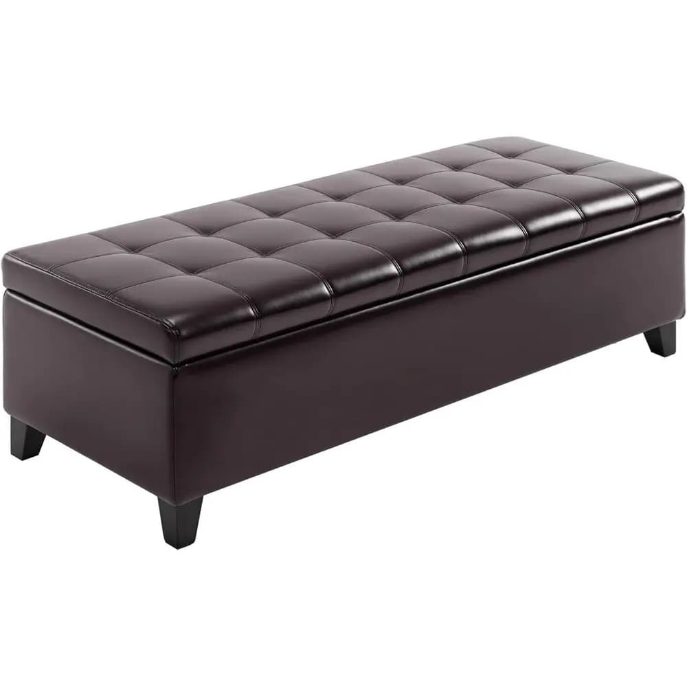 51 Inch Leather Storage Bench with Lift Top, Ideal for Living Room or Entryway, Chocolate Brown