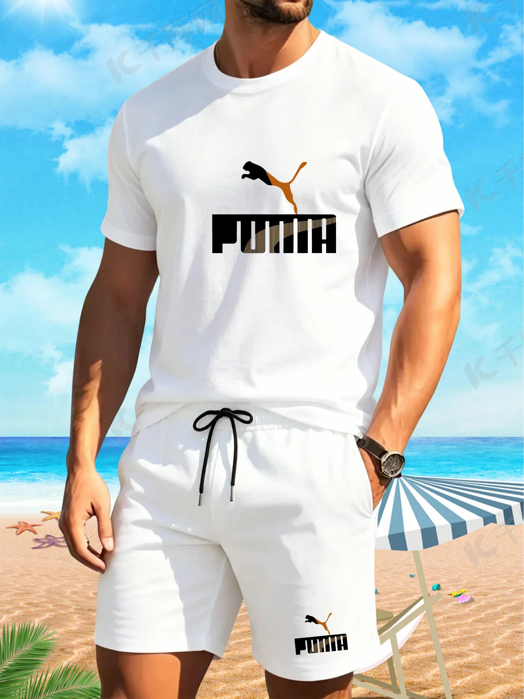 New 2026 Fashion Leisure Summer Outdoor Sports Set Men's Breathable T-shirt and Shorts Casual Fashion Two Piece Set