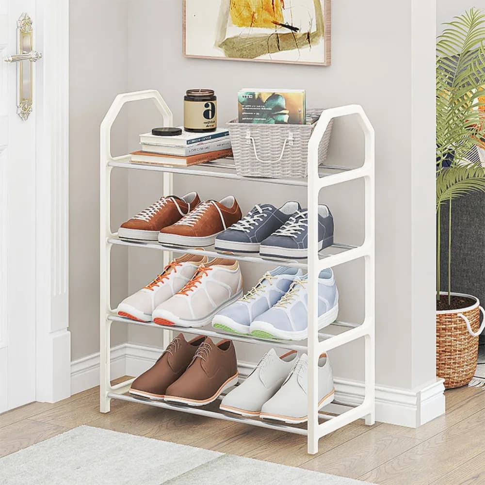 Multifunctional Space Saving Simple Shoe Rack 4 Tiers Easy Installation Shoe Shelf Removable Shoes Organizer Dorm