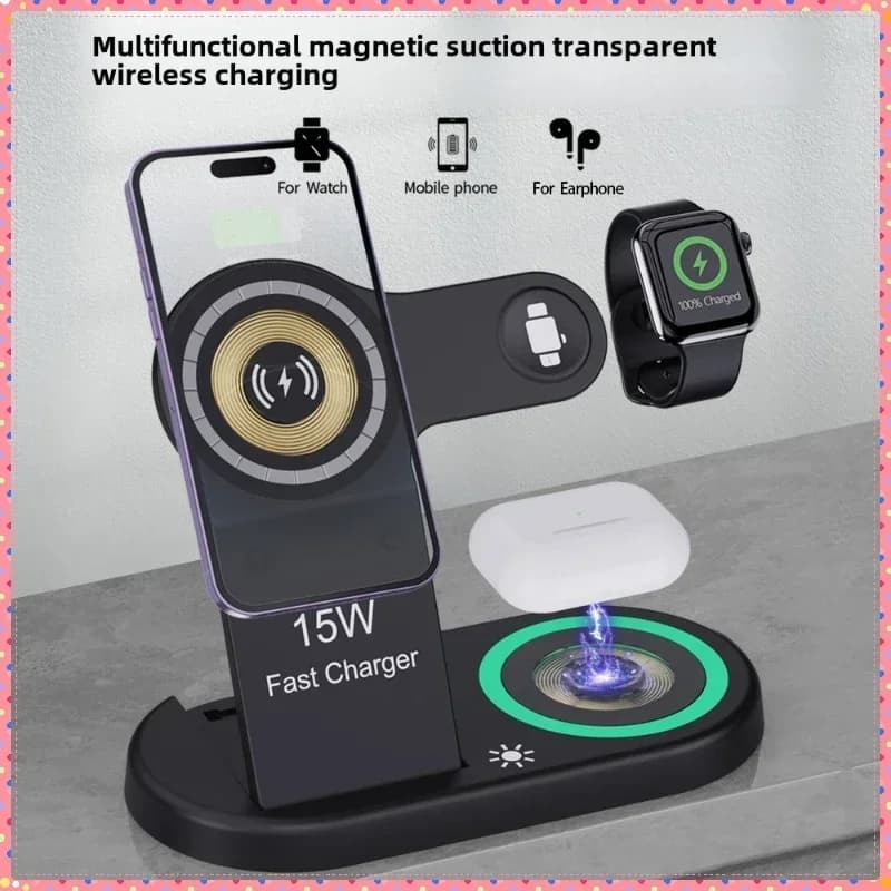 15W Fast Wireless Charger Stand 3 in 1 Foldable Charging Station For iPhone 15 14 13 12 11 Apple Watch 9 8 7 6 5 Airpods Pro