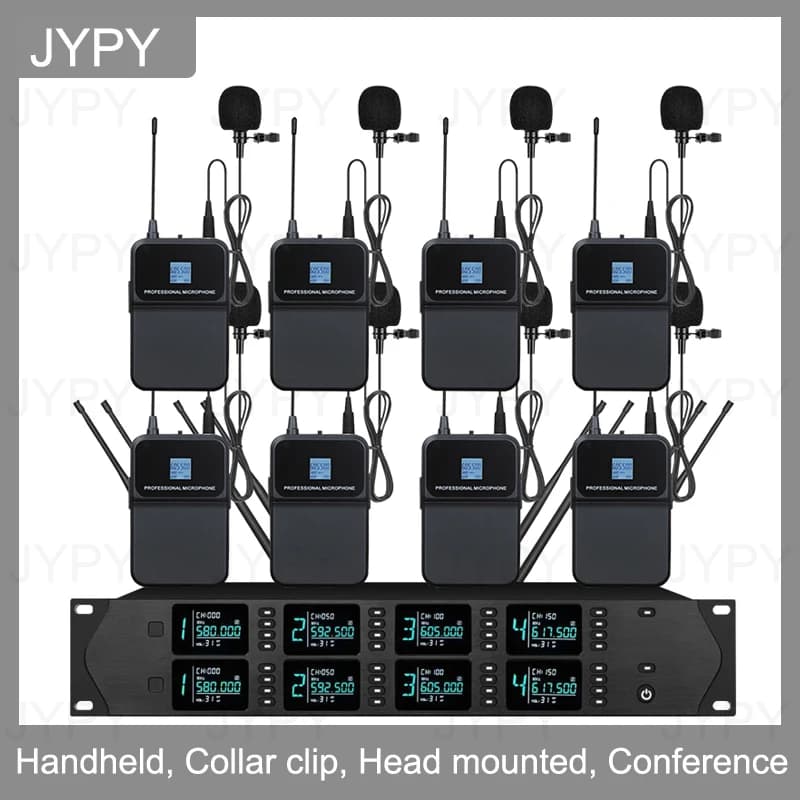 Professional UHF Wireless Microphone System 8 Channel Handheld Lavalier Microphone Church Wedding Outdoor Stage Microphone