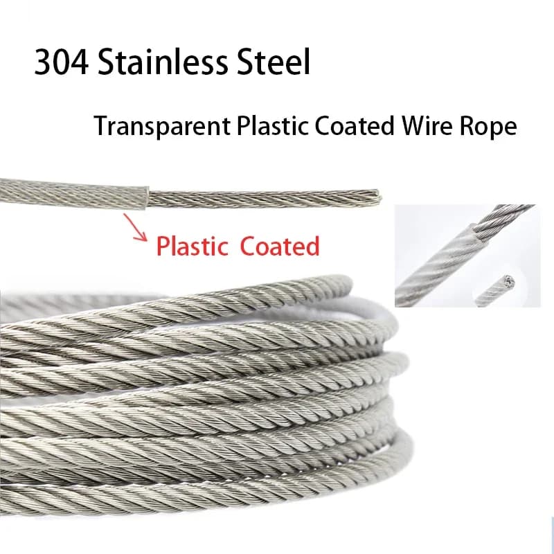 PVC Transparent Plastic Coated No Burr 304 Stainless Steel Wire Rope Cable Diameter 0.38mm-12 mm Length 1m/10m Clothesline