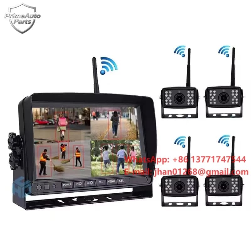 720P Wireless RV Backup Camera System 7"" DVR Monitor for Truck Trailer Camper Wireless Car Backup 4 Camera Rear View Camera