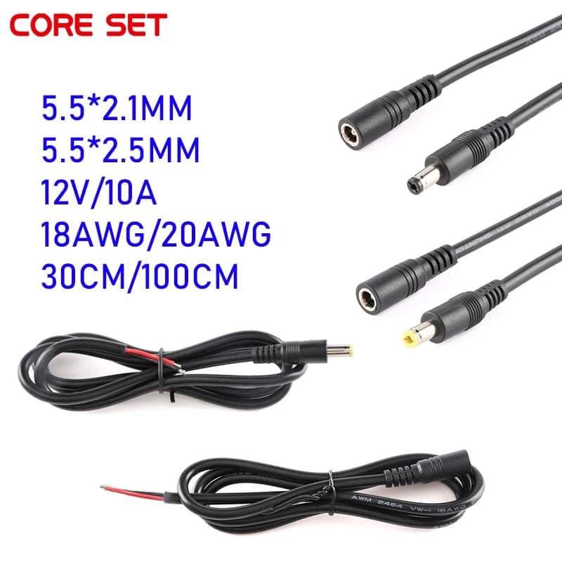 12V DC Connectors Male Female Jack Cable Adapter Plug Power Supply 30cm/100CM Length 18AW 5.5 x 2.1 5.5*2.5MM for CCTV Camera