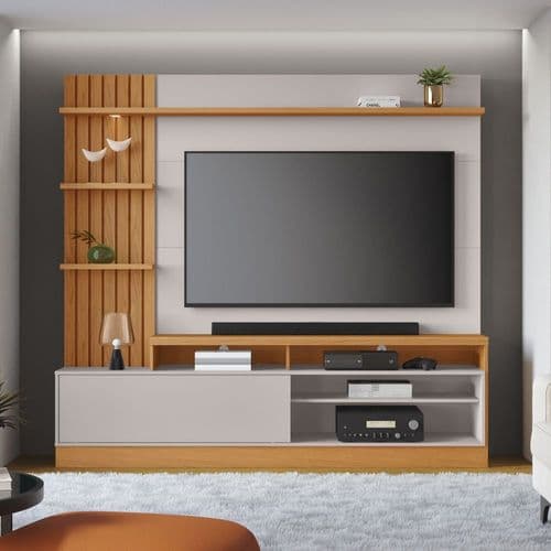 Home Theater Ripado LED TVs 65 Polegadas 1 Porta 4 Nichos Freijó Off Águas Brasileiras Freijó/Off