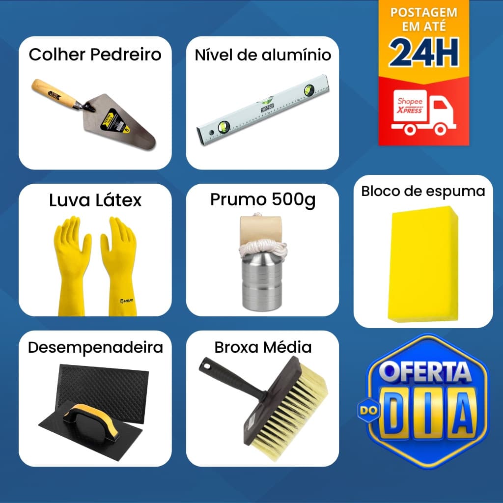Kit Ferramentas Para Pedreiro, Reboco 7 Peças, Econômico