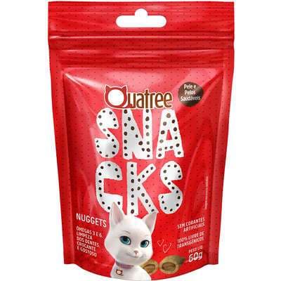 Petisco Snack Quatree Gatos Nuggets Carne Pele e Pelo Saudável 60 gr