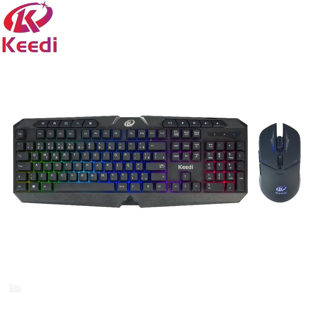 Kit Teclado Mouse RGB Multimídia 10 Teclas Keedi TEC801