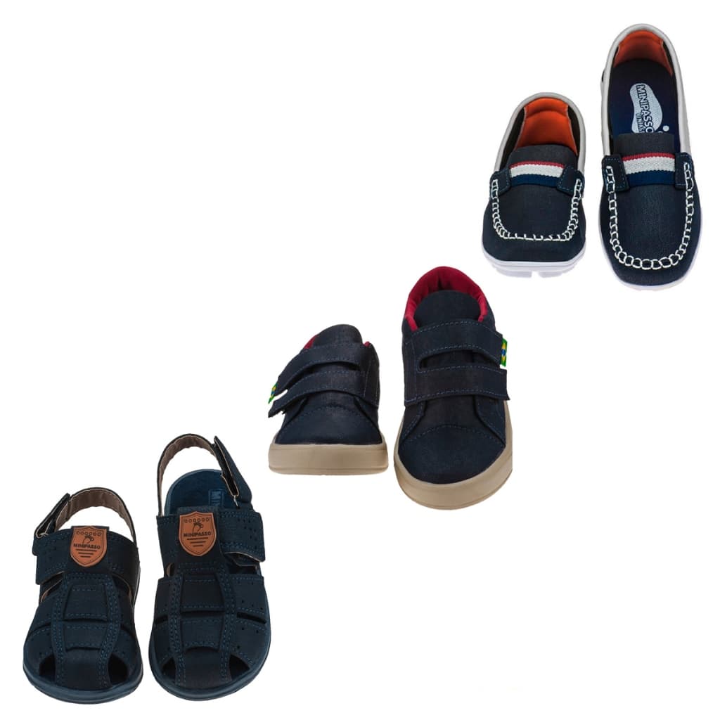 Kit 3 Pares Calçados Infantis Combo Mocassim Masculino Papete Masculina e Sapatenis Menino