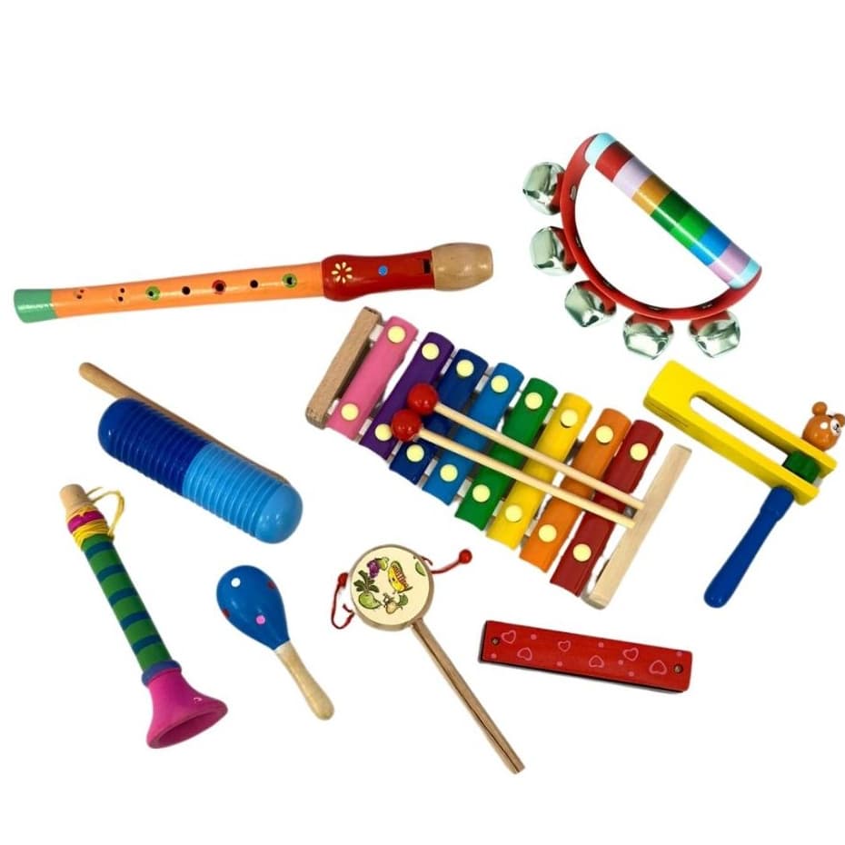Instrumentos Musicais Pedagógico MDF 9 Pçs Brinquedos Musicais para Crianças Educativo Bebê