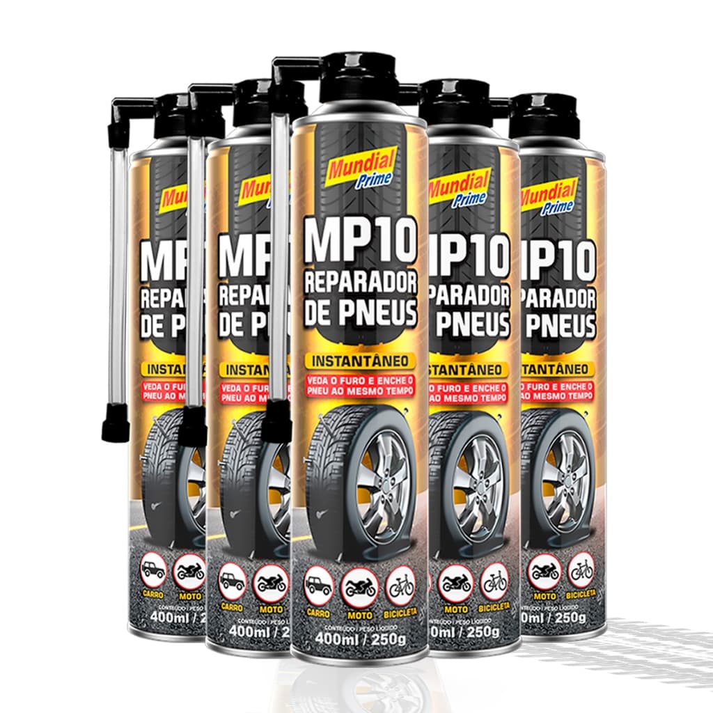 Reparador de Pneu Spray Carro Moto Bicicleta 400ml MP10 Mundial Prime Pneu Furado Segurança