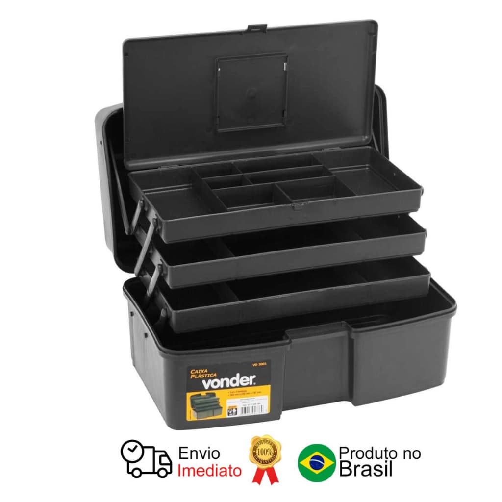 Caixa Ferramentas Plástica 3 Bandejas Vonder