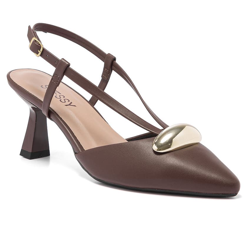 Scarpin Feminino Stessy Shoes Slingback Salto Taça Baixo Enfeite Lesma Elegante Confortável Oferta