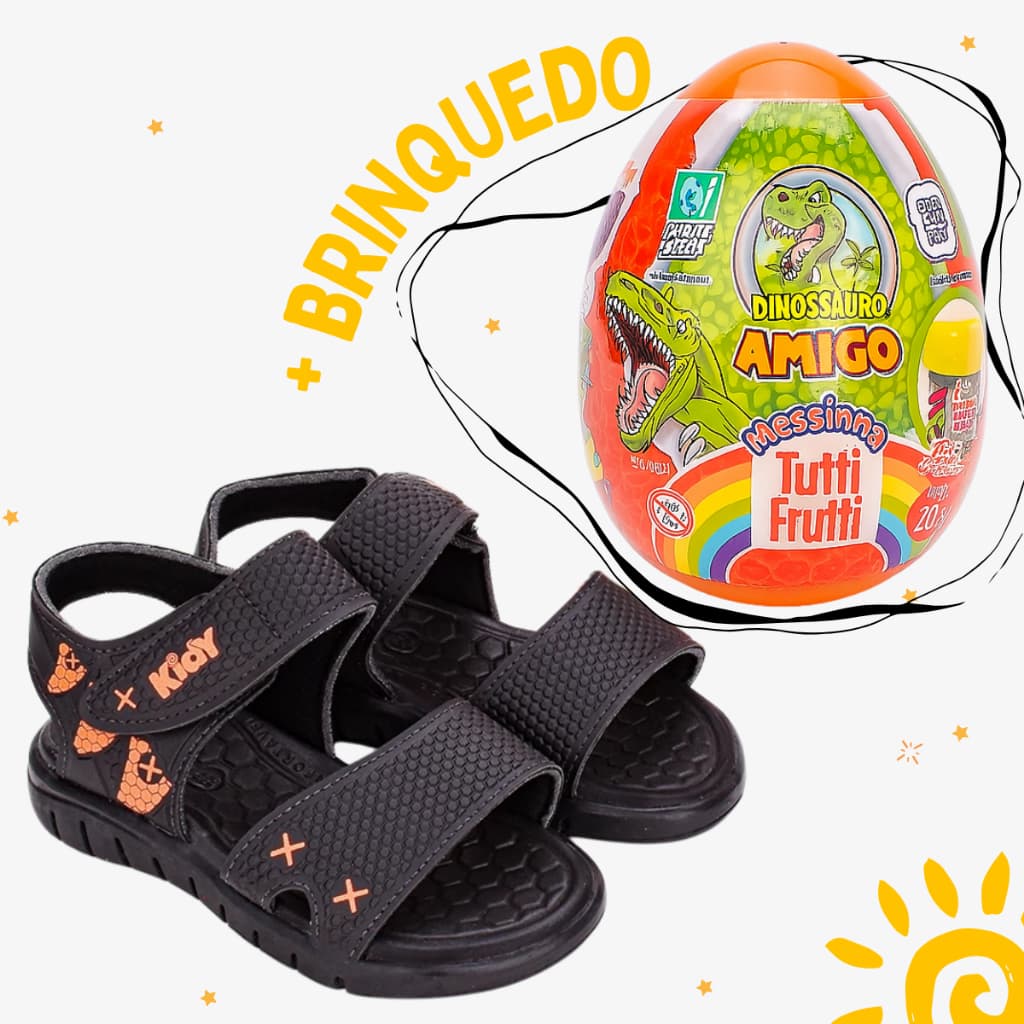 Sandália Infantil Kidy Toys Com Brinquedo Surpresa Preto Laranja Neon