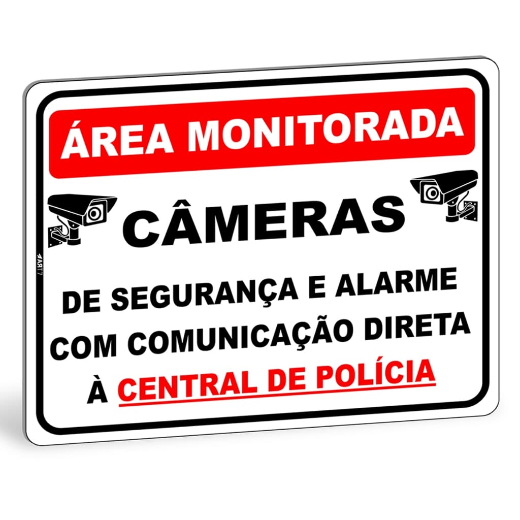 Placa Sinalização Área Monitorada Segurança Câmeras Fita Dupla Face