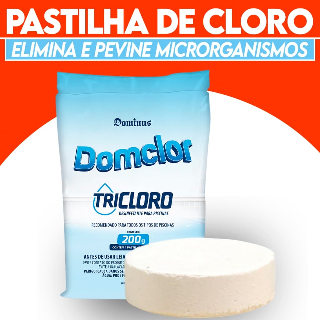 Tablete Tripla Ação Cloro Domclor 200g Para Piscinas