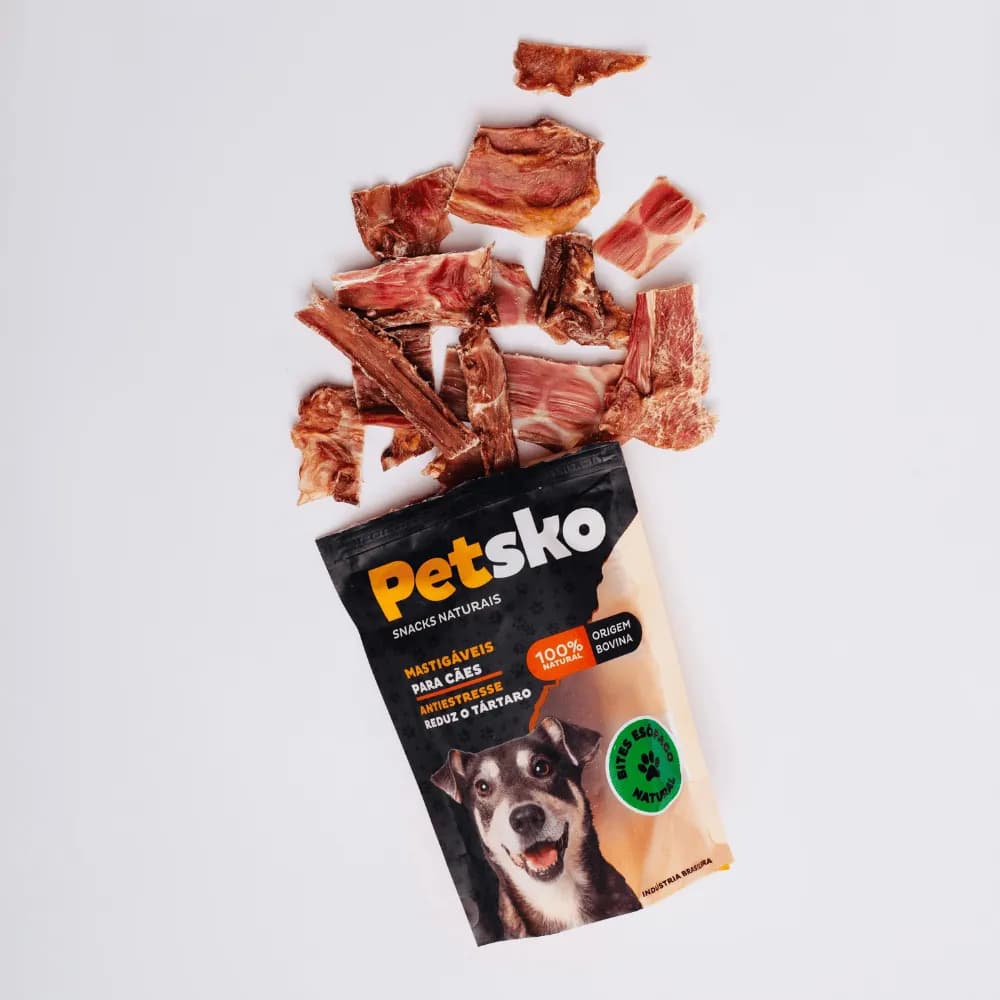 Petisco Snack Esôfago Bovino Bits Natural 80 gr