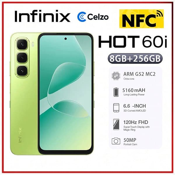 Smartphone Infinix Hot 60i NFC 4G Tela 6.7'' 8GB+256GB, Verde Prado