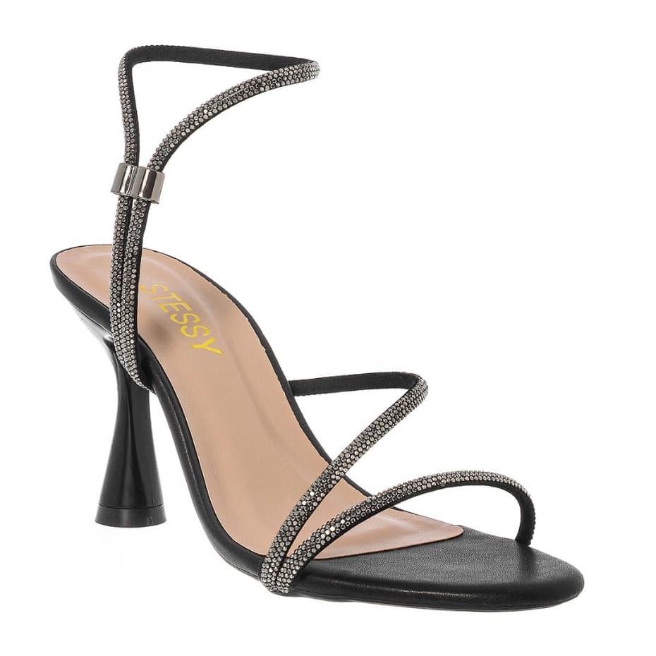 Sandália Feminina Stessy Shoes Strass Salto Alto Fino Elegante Festa Moda Confortável Luxo 2026