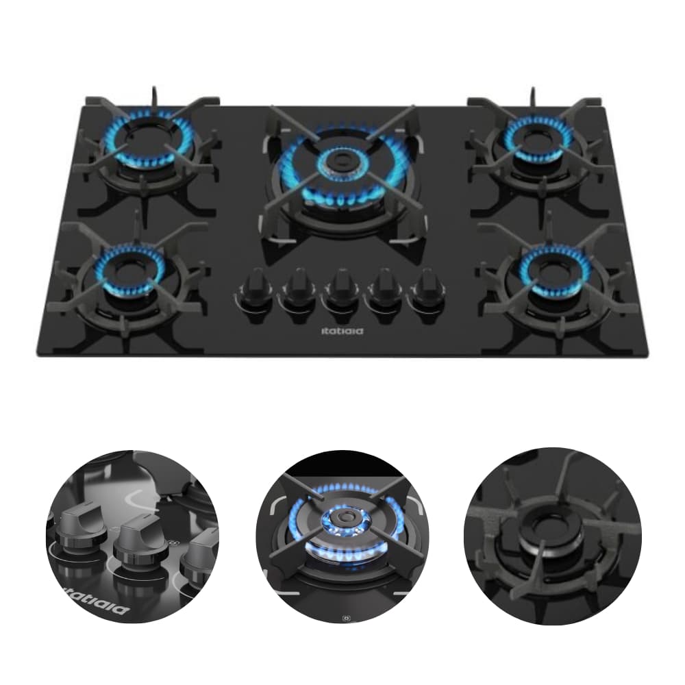 Fogão Cooktop 5 Bocas Itatiaia Tripla Chama Trempe Ferro Fundido Itacook Premium