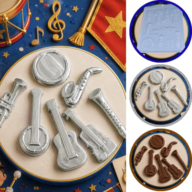 1~10 FORMA SIMPLES INSTRUMENTOS MUSICAIS CÓD.:1162 EM ACETATO BWB PARA DOCES DE CHOCOLATE E CONFEITARIA PÁSCOA (CHOCO)