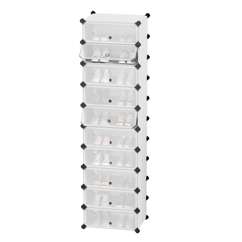 SONGMICS Sapateira Multiuso para Calçados 10 Andares, Prateleira Plástica com Portas, Armário para 10 Pares, com Marte