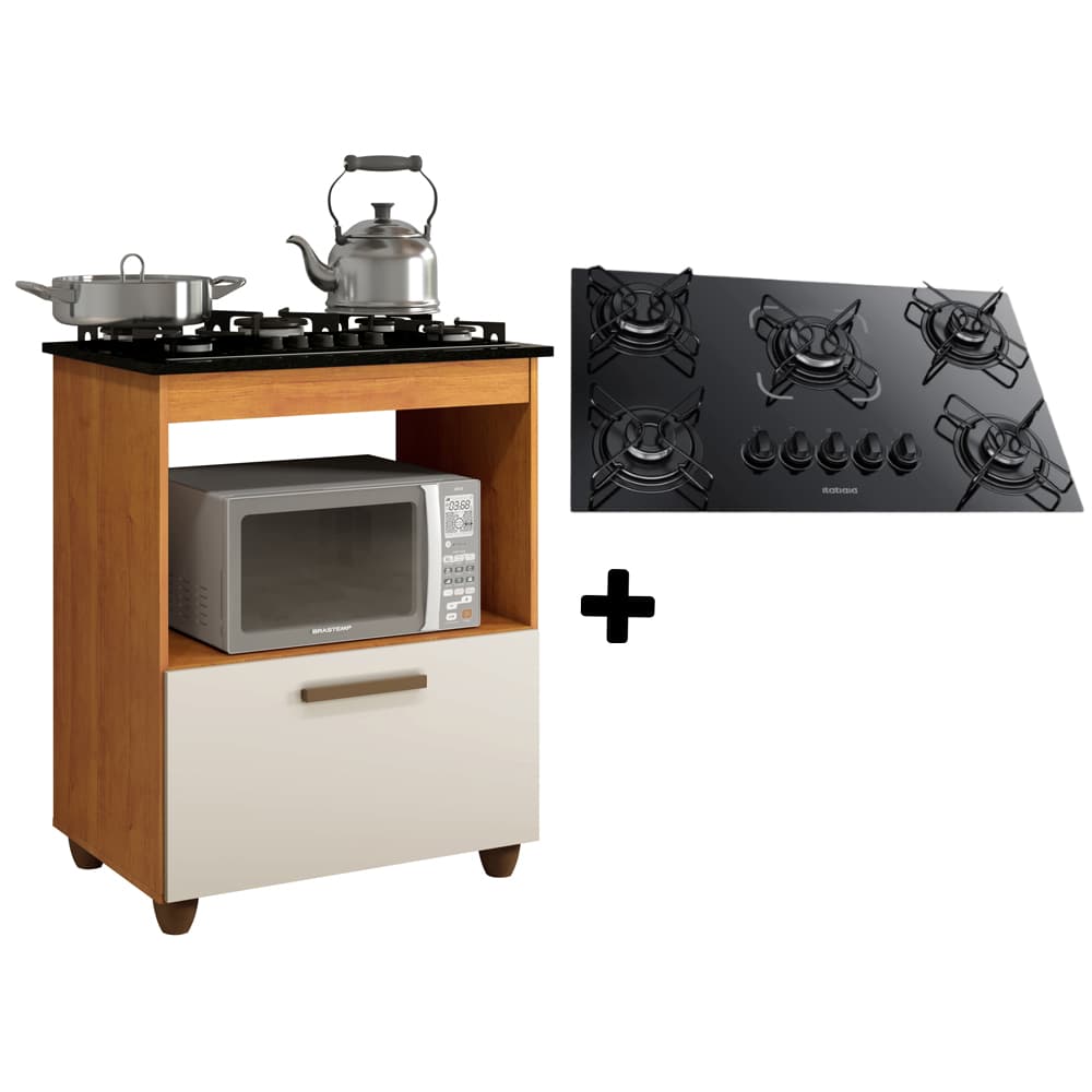 Kit Balcão Salvia Mais Fogão Cooktop Ultra Chama 5 Bocas