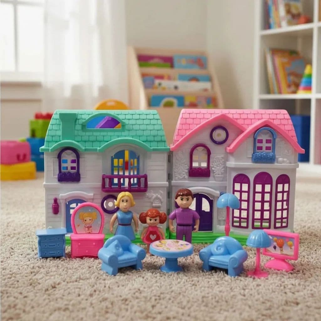 Conjunto Brinquedos Casa de Bonecas Vila Colorida Móveis Brinquedos Casinha Tipo Casa Mágica da Gaby