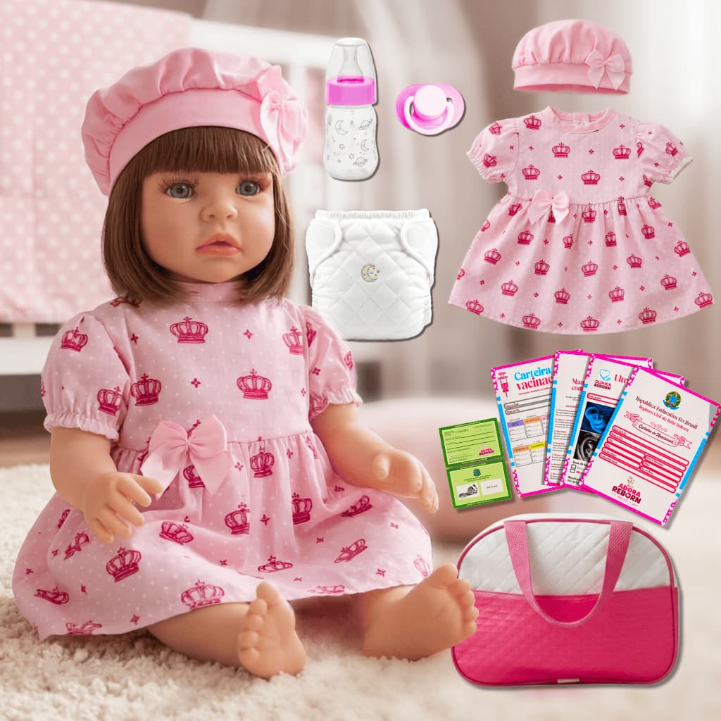 Bebê Reborn Realista Silicone Boneca Pode Dar Banho Vestido Rosa Bebe