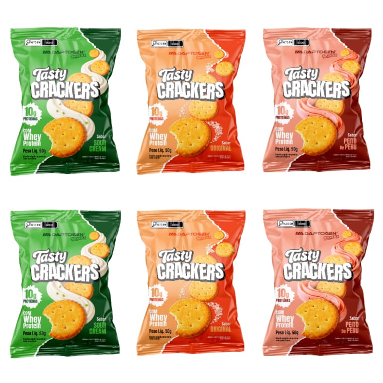 Kit 6x Tasty Crackers 50g Snacks Proteico –Adaptogen