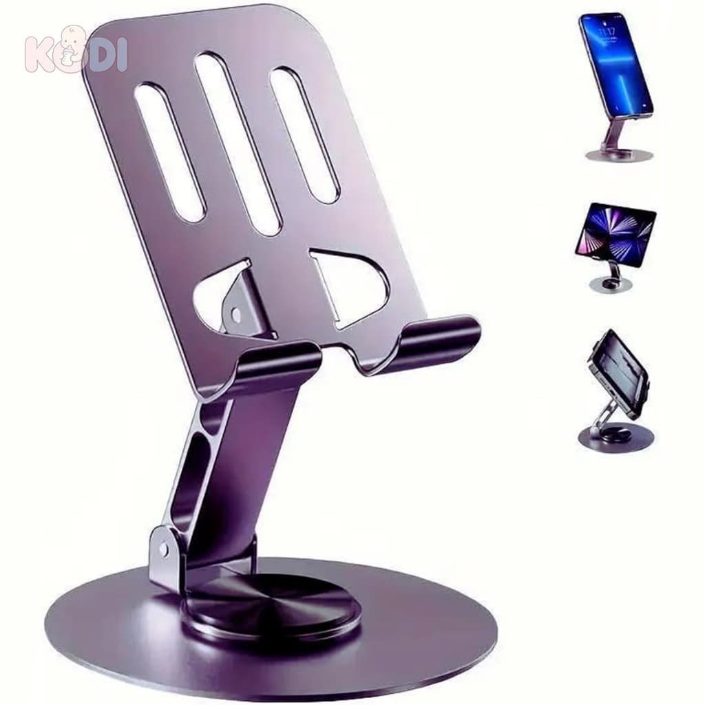 Suporte Alumínio de Mesa Base Rotatória Ajustável 360º Para Smartphones e Tablets -V8