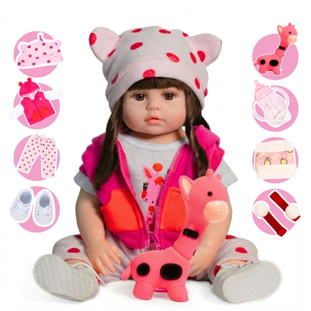 Boneca Bebê Reborn Girafinha Realista Silicone 45cm Roupinha Mamadeira