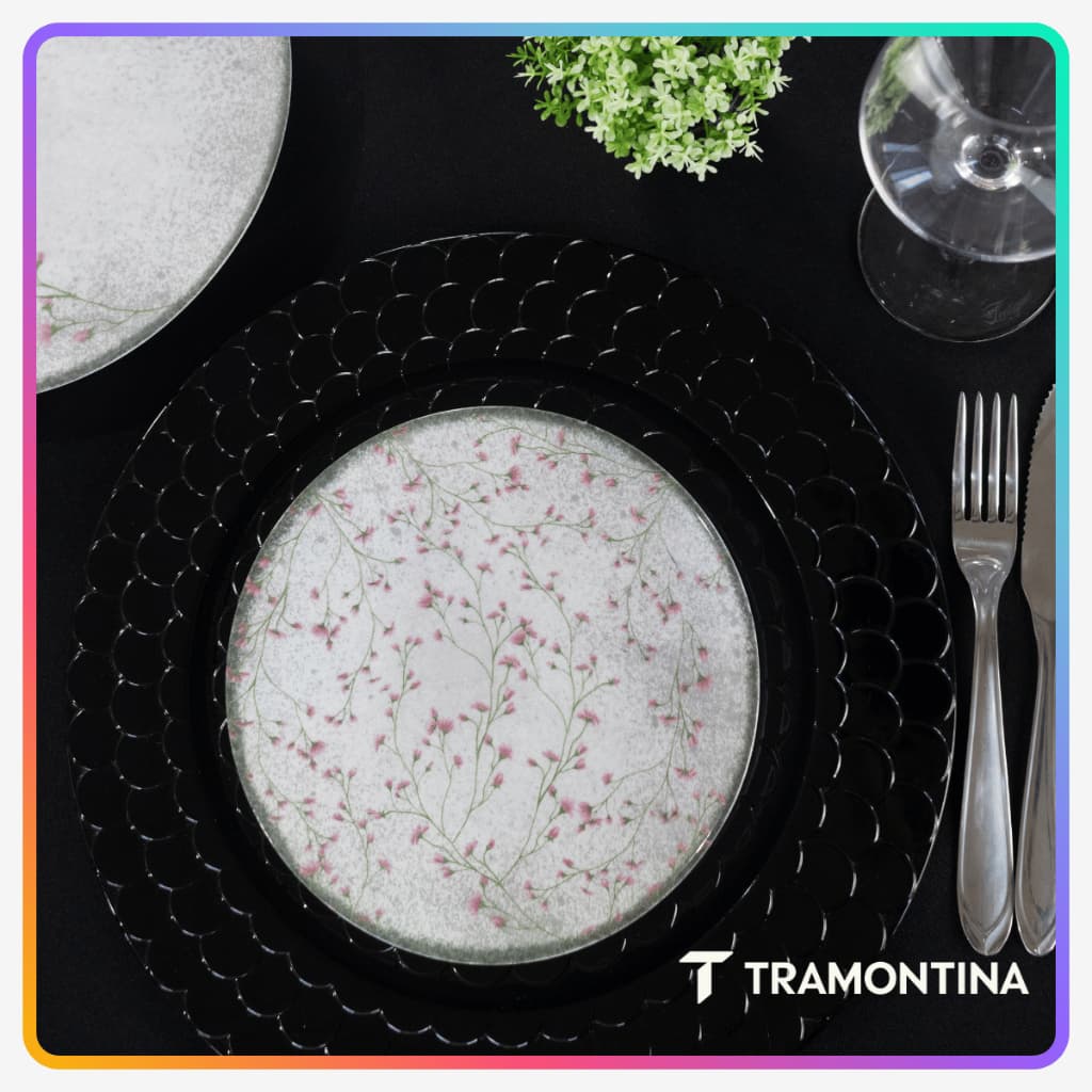 Jogo de Pratos Jantar Floralis Tramontina Porcelana Conjunto de Pratos Raso, Fundo e Sobremesa Kits