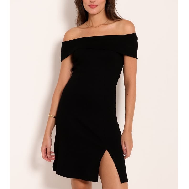 Vestido Curto Com Fenda Canelado Casual Elegante Fashion