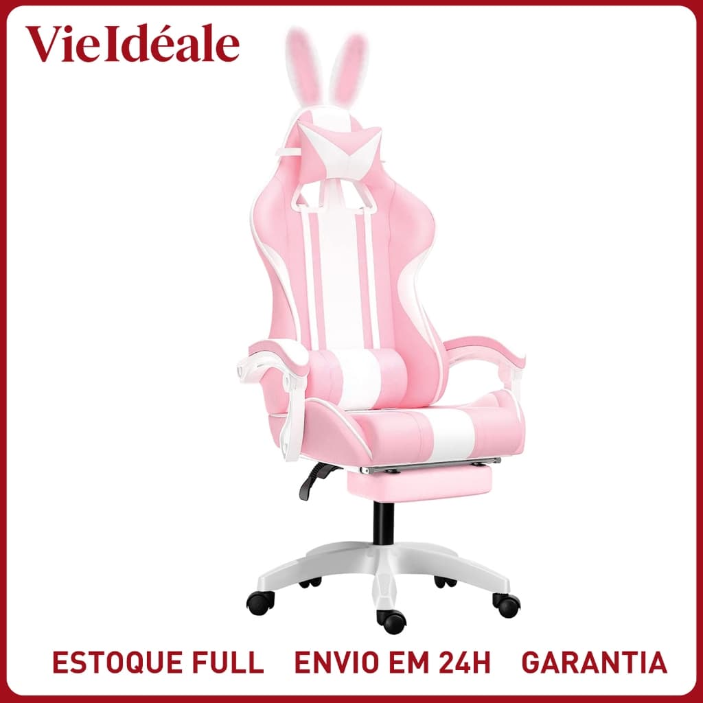 Cadeira Gamer Reclinável Ergonômica Base Giratória Cadeira Gamer Reclinável Ergonômica Base Giratória cor ：Rosa