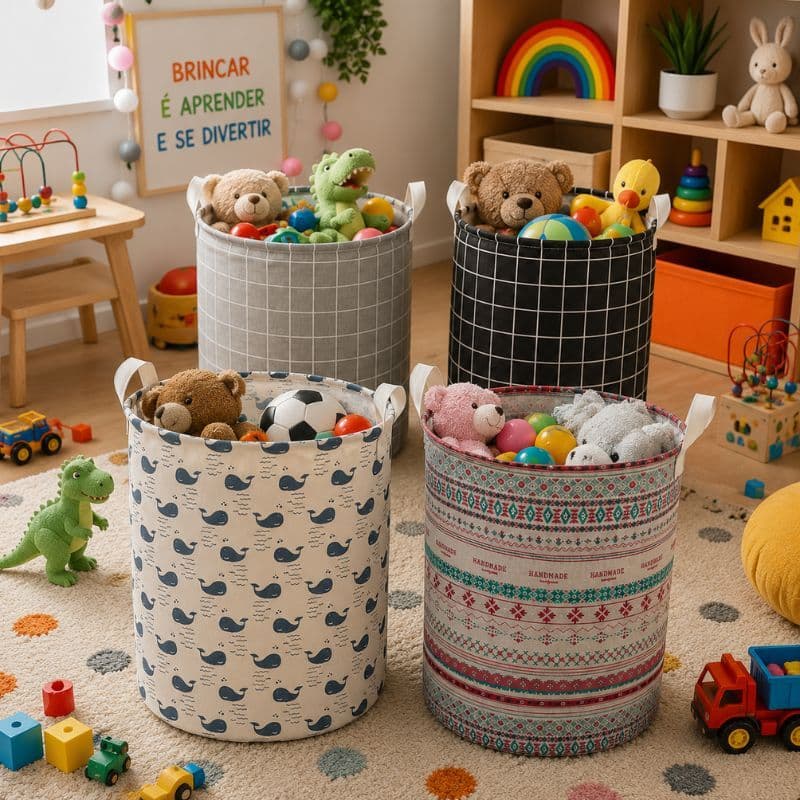 Cesto Dobrável Roupa Suja Brinquedos Multiuso Impermeável Lavanderia