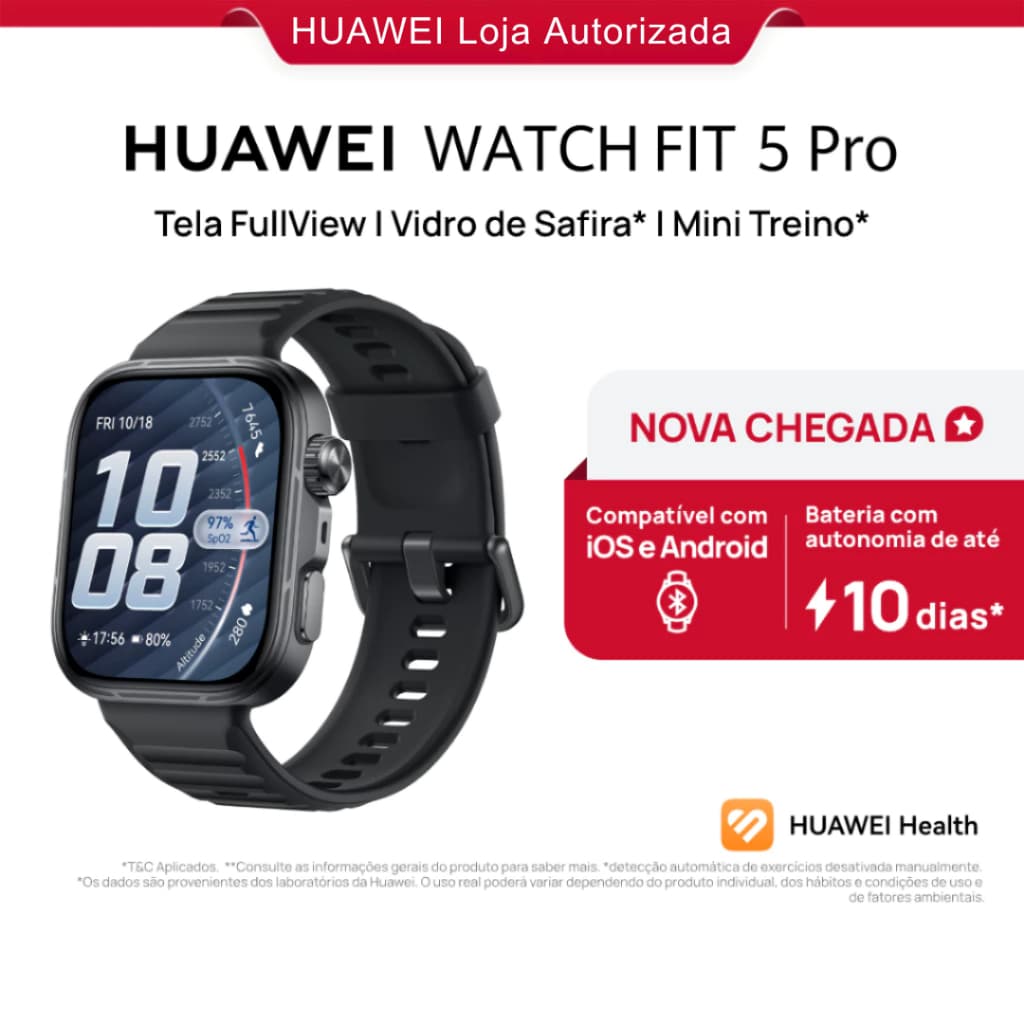 HUAWEI WATCH FIT 5 Pro| Smartwatch Relogio | Tela FullView AMOLED de 1,92"| Mini Treino | 64 GB ECG
