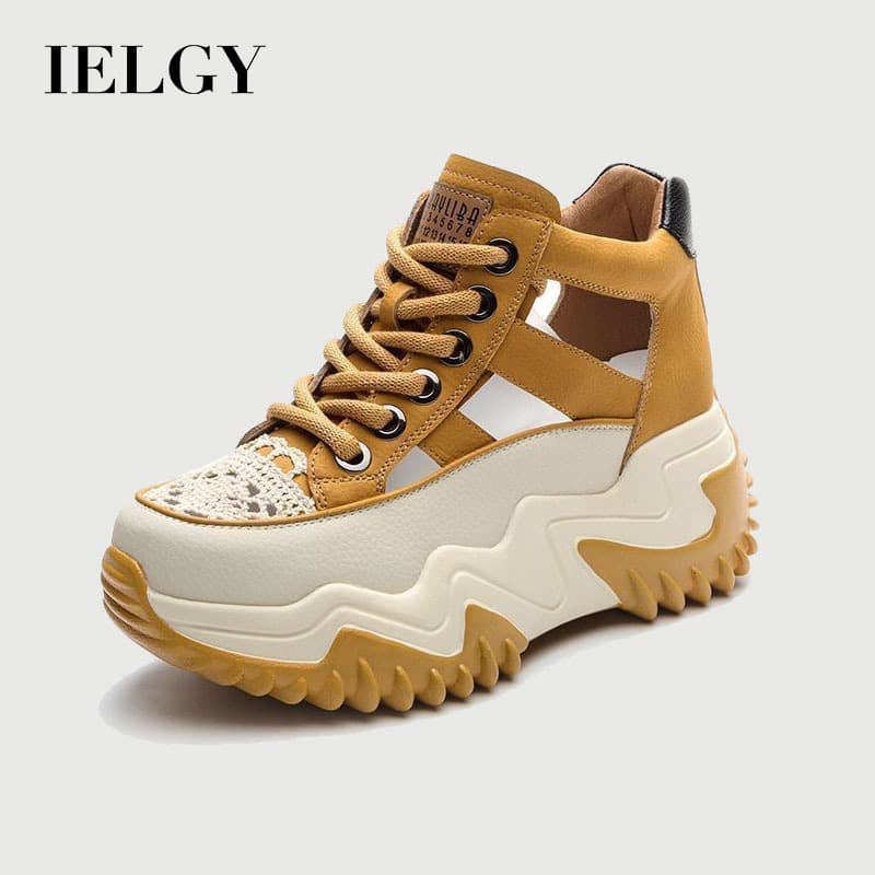 IELGY Daddy Shoes Feminino Malha Casual Tênis De Corrida Respirável Recortes Aumentados