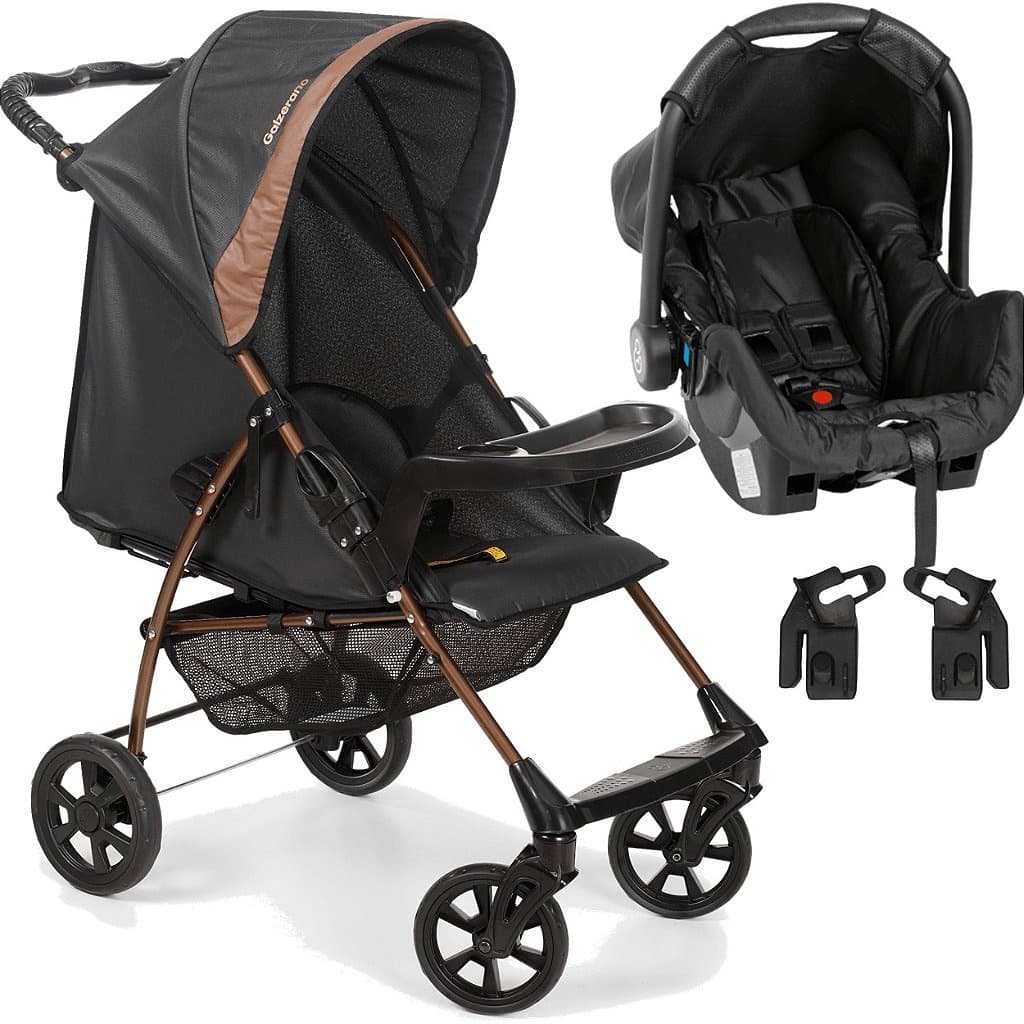 Carrinho de Bebe com Bebe Conforto Galzerano Romano G22 Preto Cobre