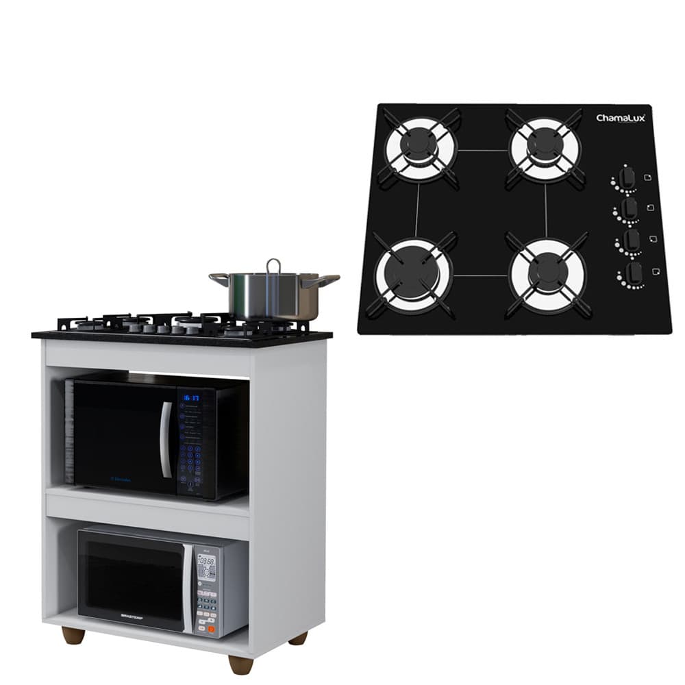 KIT BALCÃO COOKTOP TURIM COM FOGÃO COOKTOP 4 BOCAS CHAMALUX BIVOLT