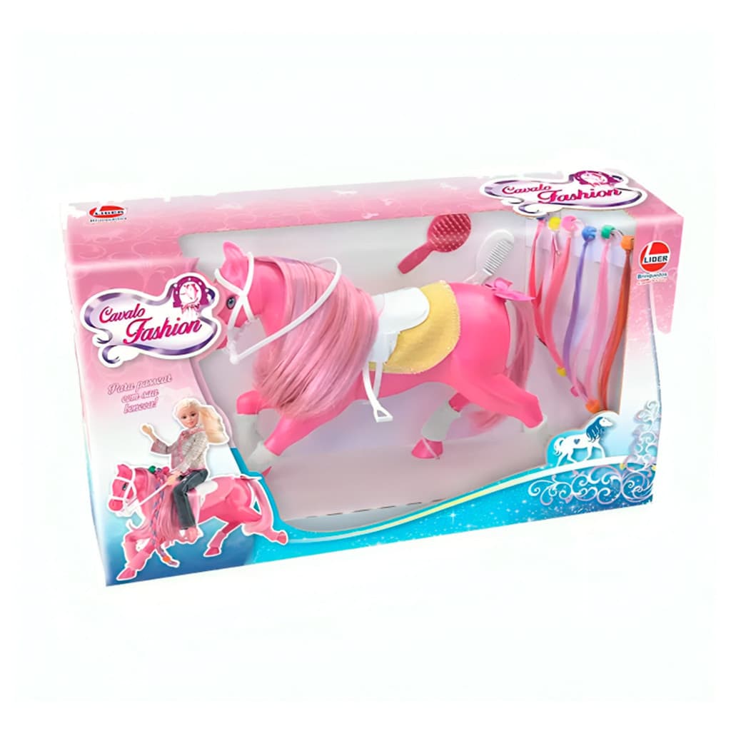 Cavalo Fashion Rosa Crinas Coloridas Com Acessórios 2458 - Líder