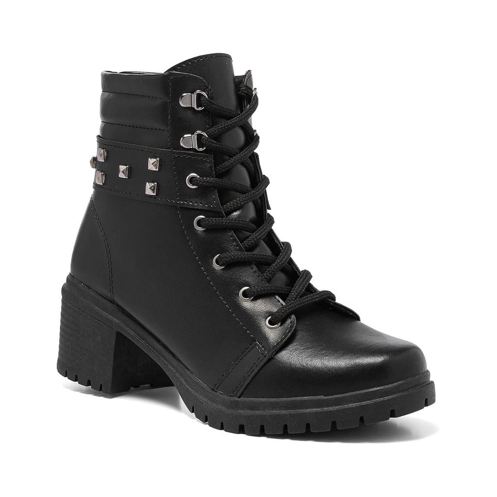 Coturno Feminino Stessy Shoes Bota Cano Curto Salto Baixo Tratorada Fashion Confortável Inverno
