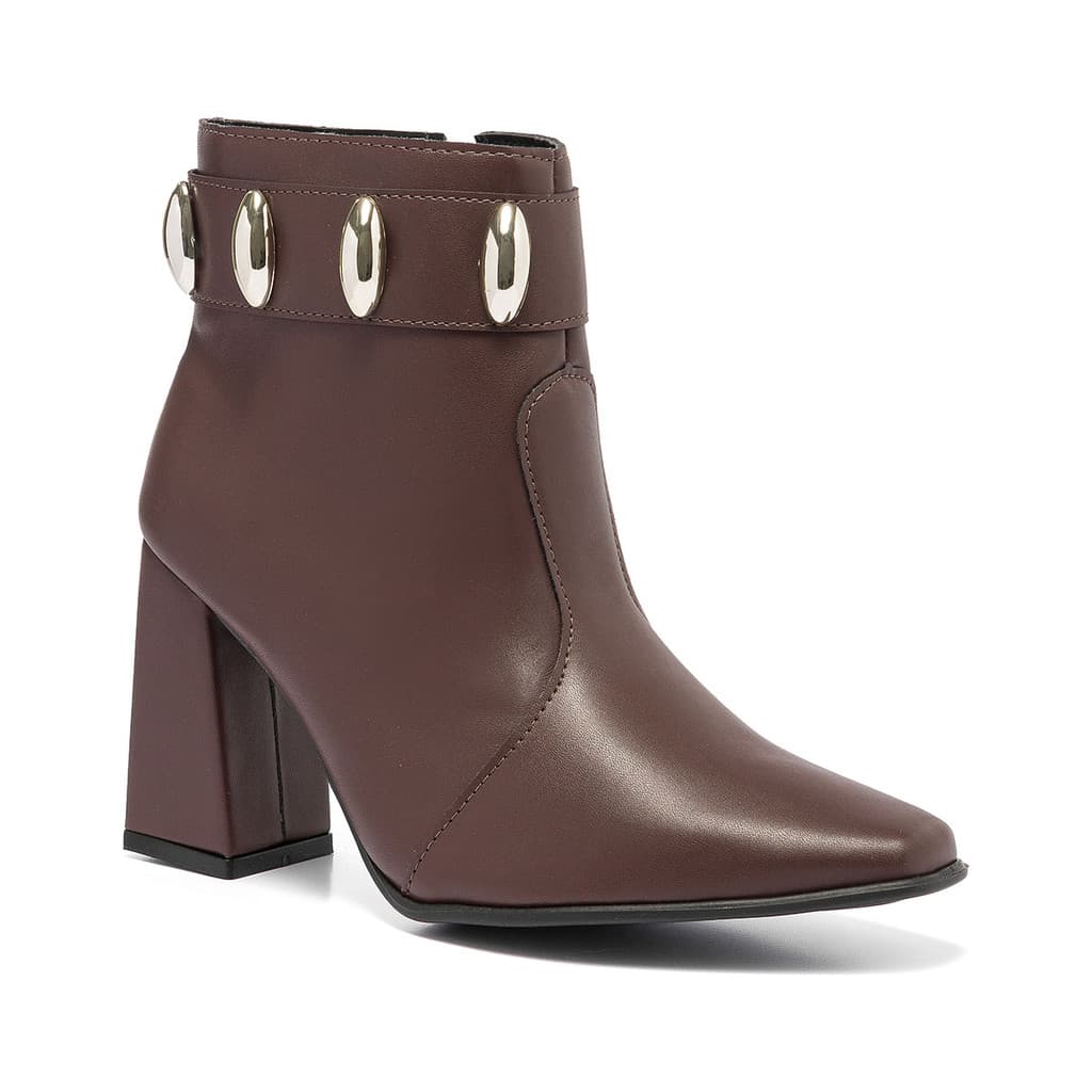 Bota Feminino Stessy Shoes Cano Curto Salto Grosso Casual Lesma Elegante Confortável Marrom