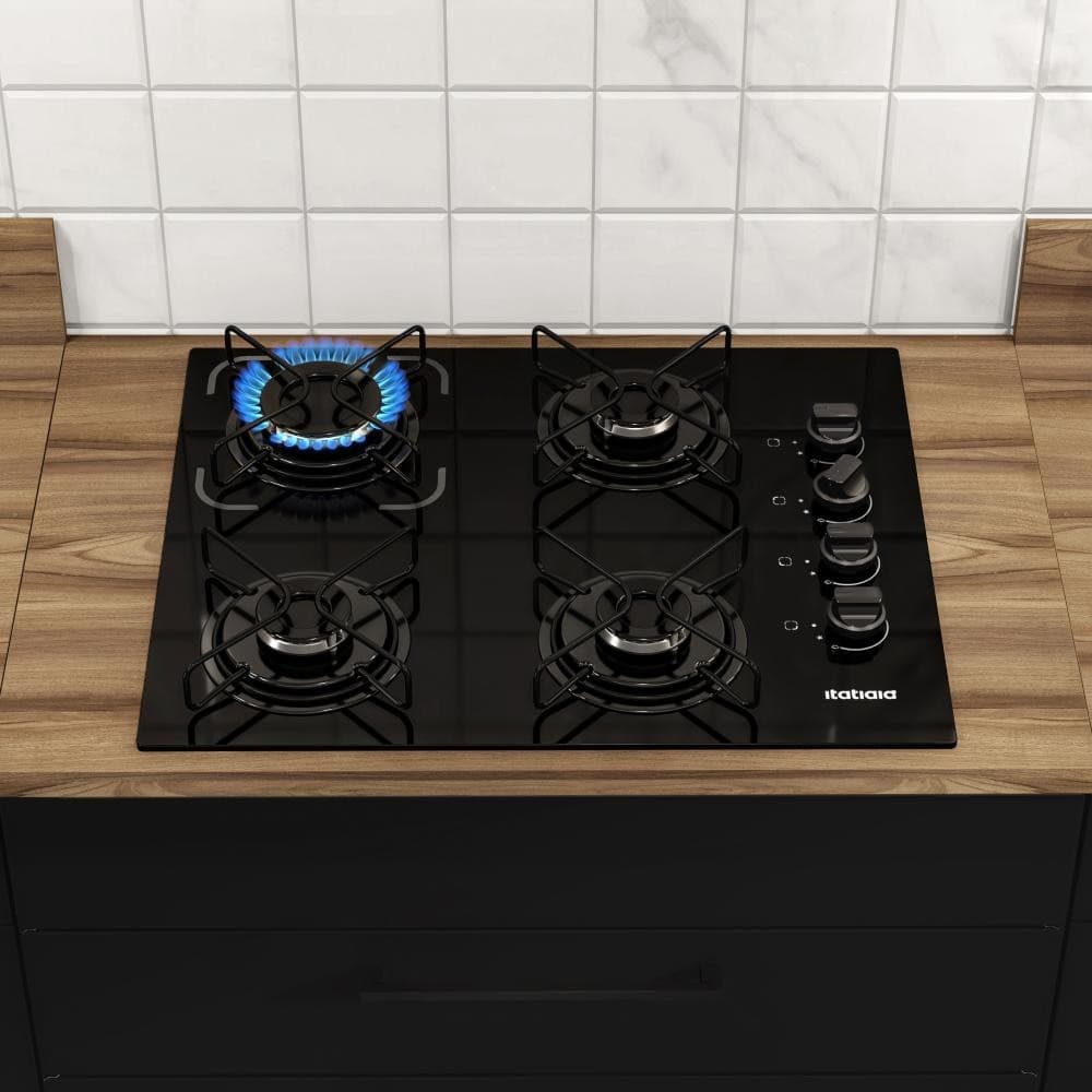 Fogão Cooktop 4 Bocas a Gás Itatiaia Essencial Vidro Temperado
