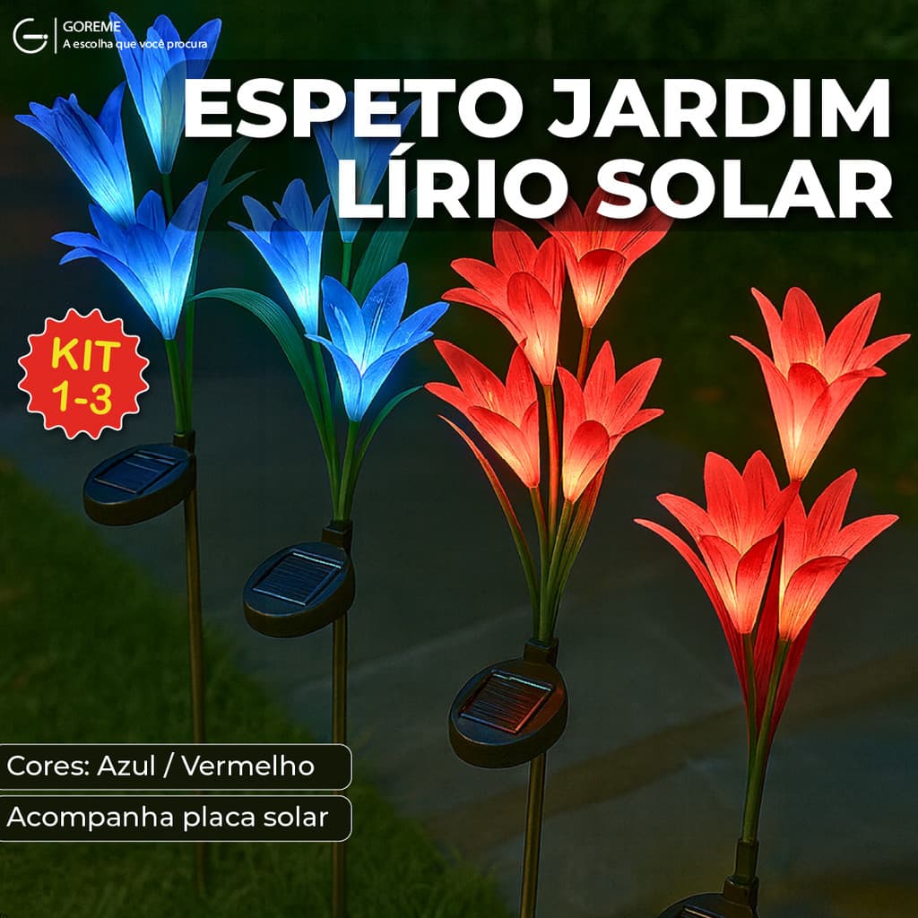 Espeto Jardim Lírio Solar Led com Placa Solar para ambientes externos Jardim Decorativo